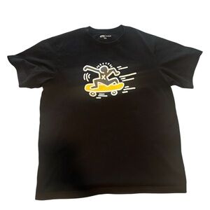 Black Graphic T-Shirt with Skateboard Design